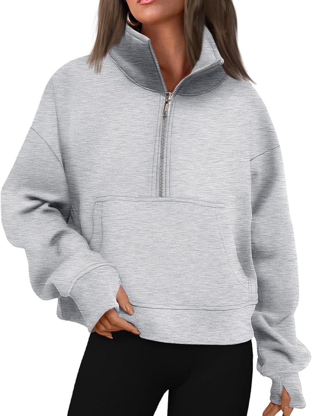 Light Gray Half-Zip Pullover Sweatshirt - Women's Cozy Top